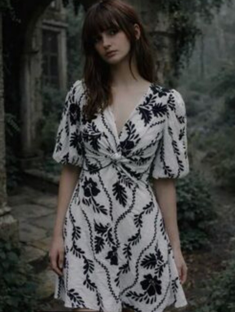 White Closet Black & White Floral Mini Dress with Puff Sleeves